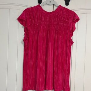Nine West Bright Pink Pleated Cap-Sleeve Top NWT Size L
